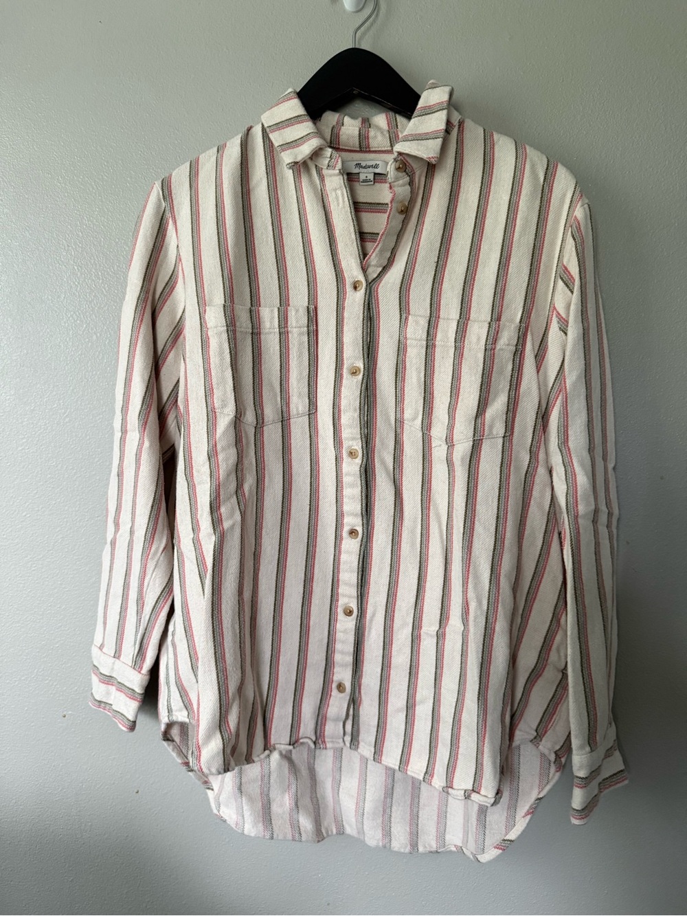 Madewell Women’s Flannel Sunday Shirt Button Down Cream Striped Size Small
